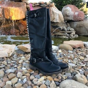 Breckelles Black Studded Zip Riding Boots 8